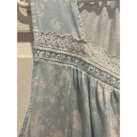 Earth Angels Nightgown Blue White Floral Sleeveless Cotton Knee‎ Length Large - Picture 2 of 7